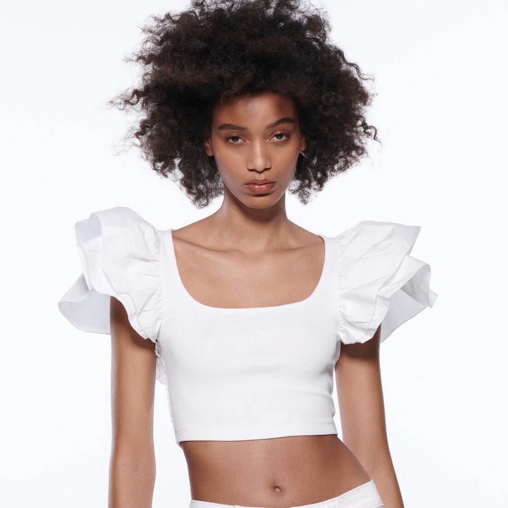 NEW ZARA RUFFLED RIB TOP